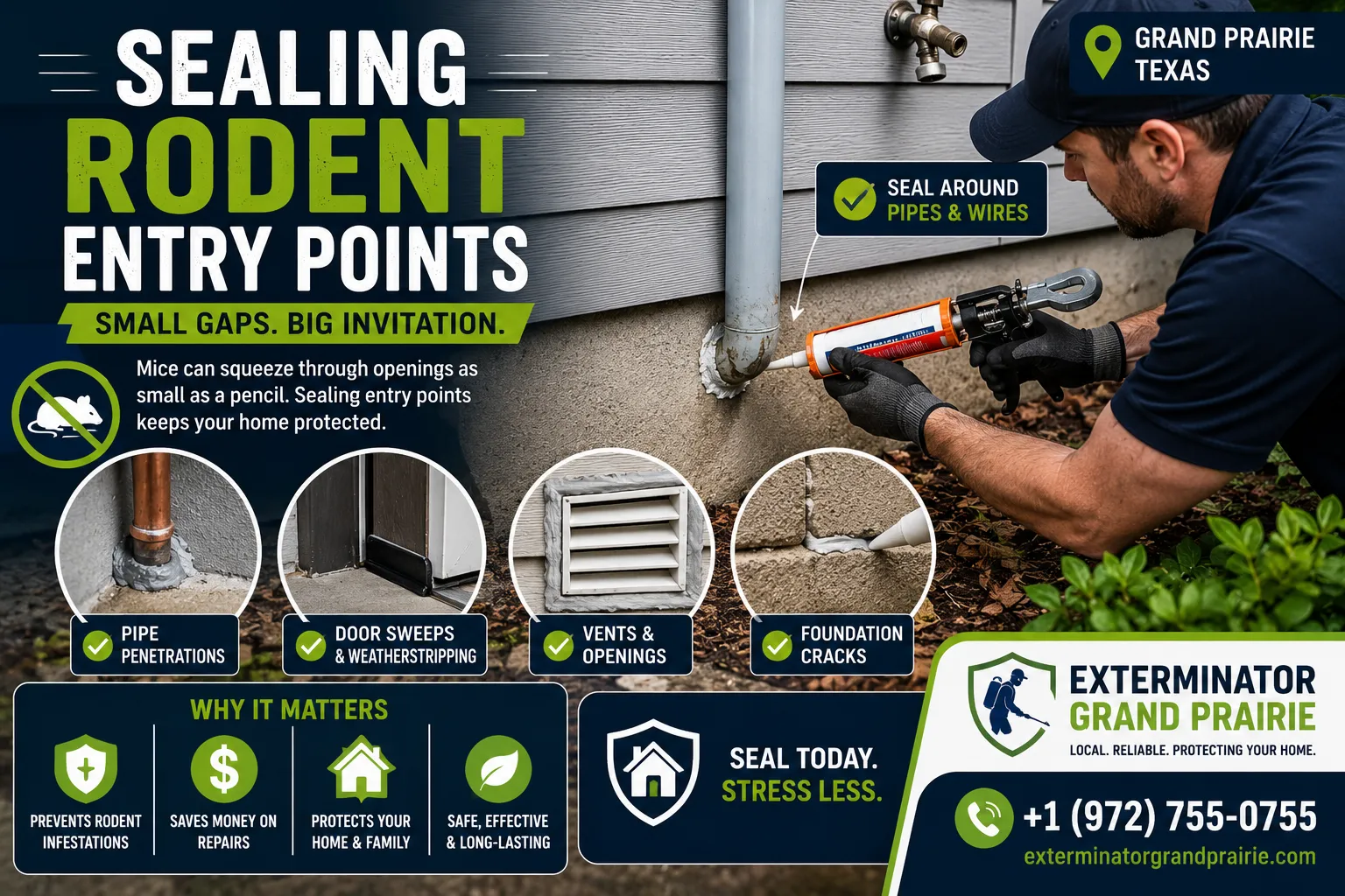 How to seal rodent entry points in Grand Prairie TX home