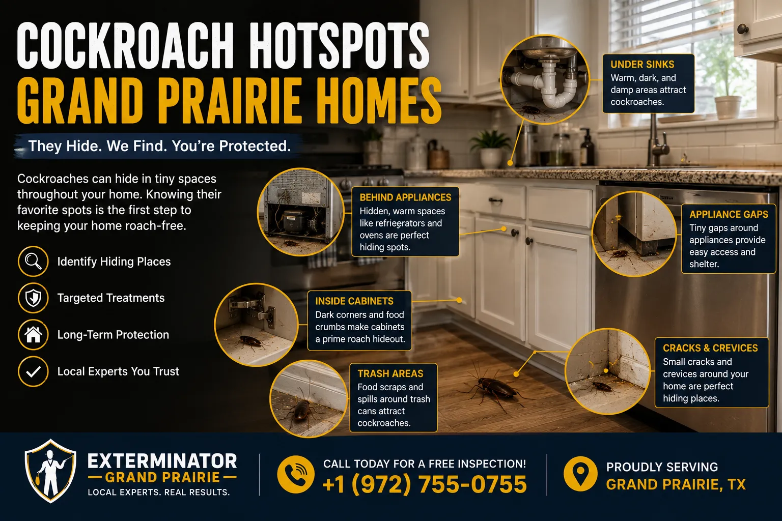 Cockroach hotspots and hiding places inside Grand Prairie homes