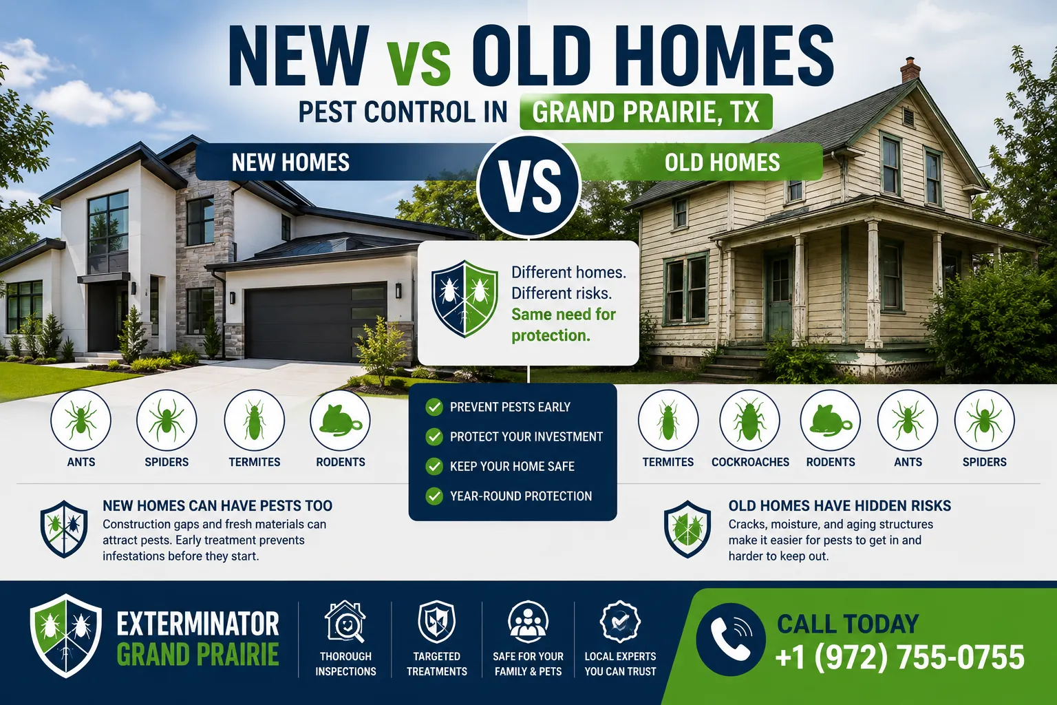 New vs old homes pest control challenges in Grand Prairie TX