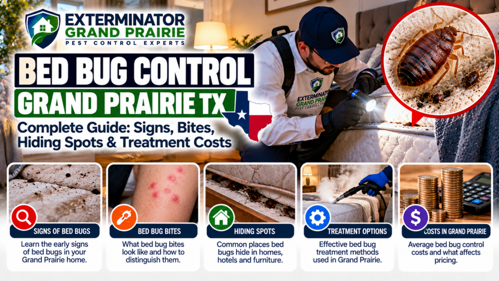 Bed Bug Control Grand Prairie TX — Complete Guide: Signs, Bites, Hiding Spots & Treatment Costs
