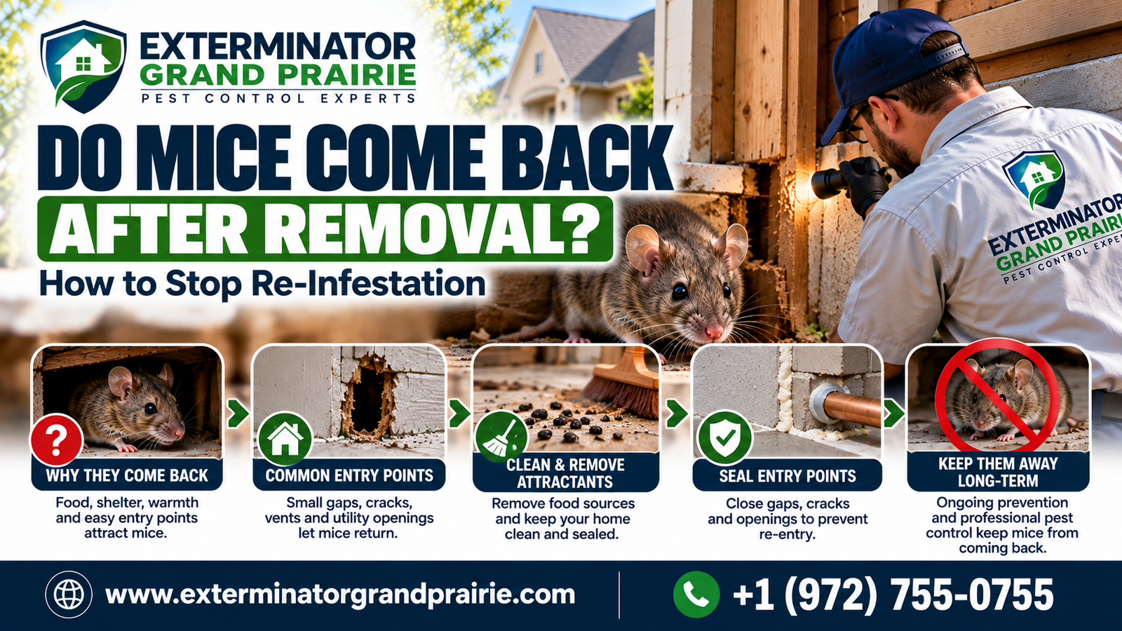 Do mice come back after removal in Grand Prairie TX - rodent prevention tips
