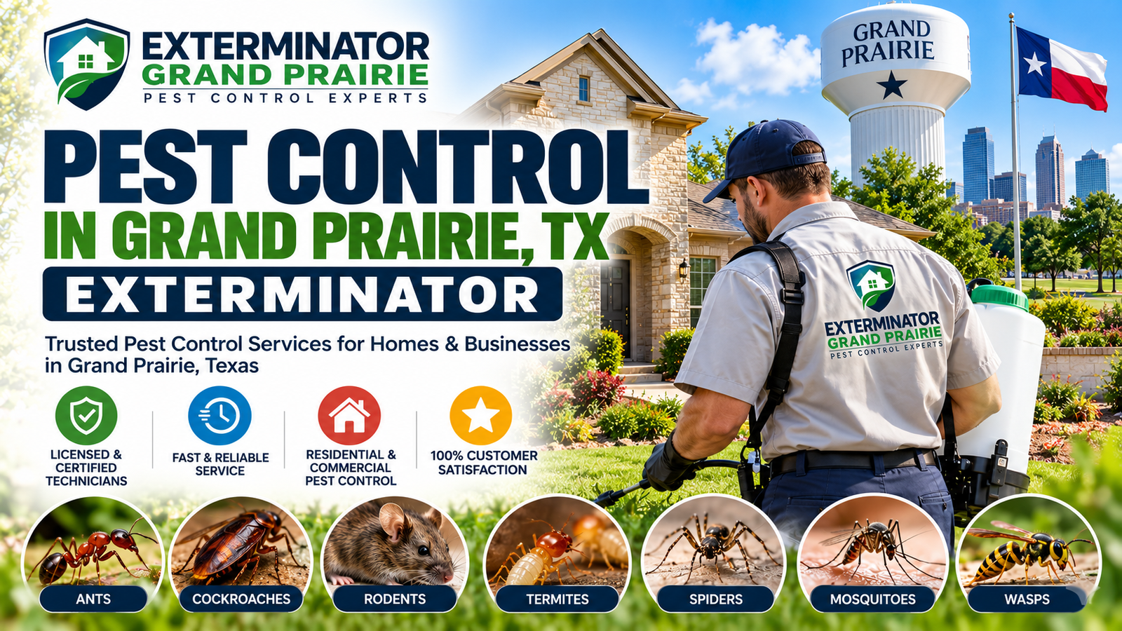 Pest control Grand Prairie TX - licensed exterminator spraying home