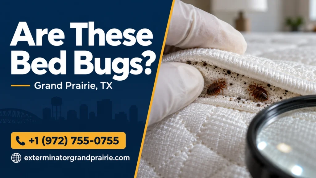 Illustration of bed bugs and dark spotting along a mattress seam during an inspection.