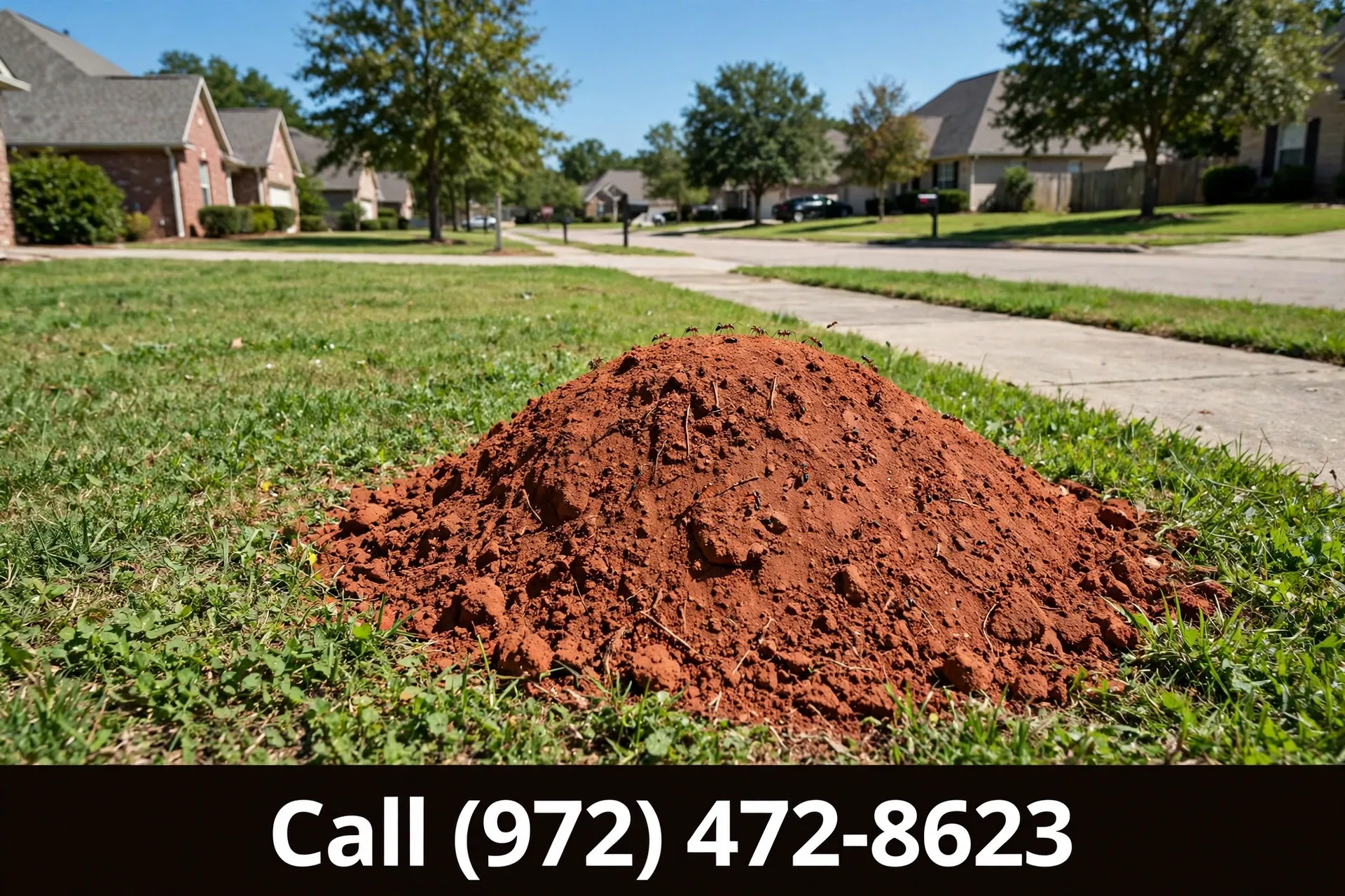 Large fire ant mound in a Grand Prairie TX front yard