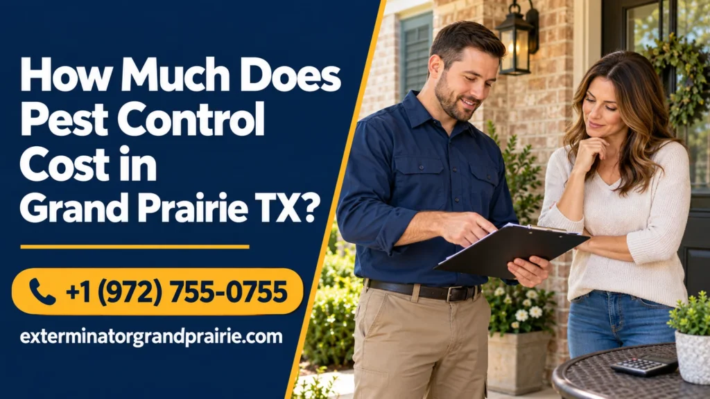 Pest control technician reviewing a service estimate with a homeowner in Grand Prairie, TX.