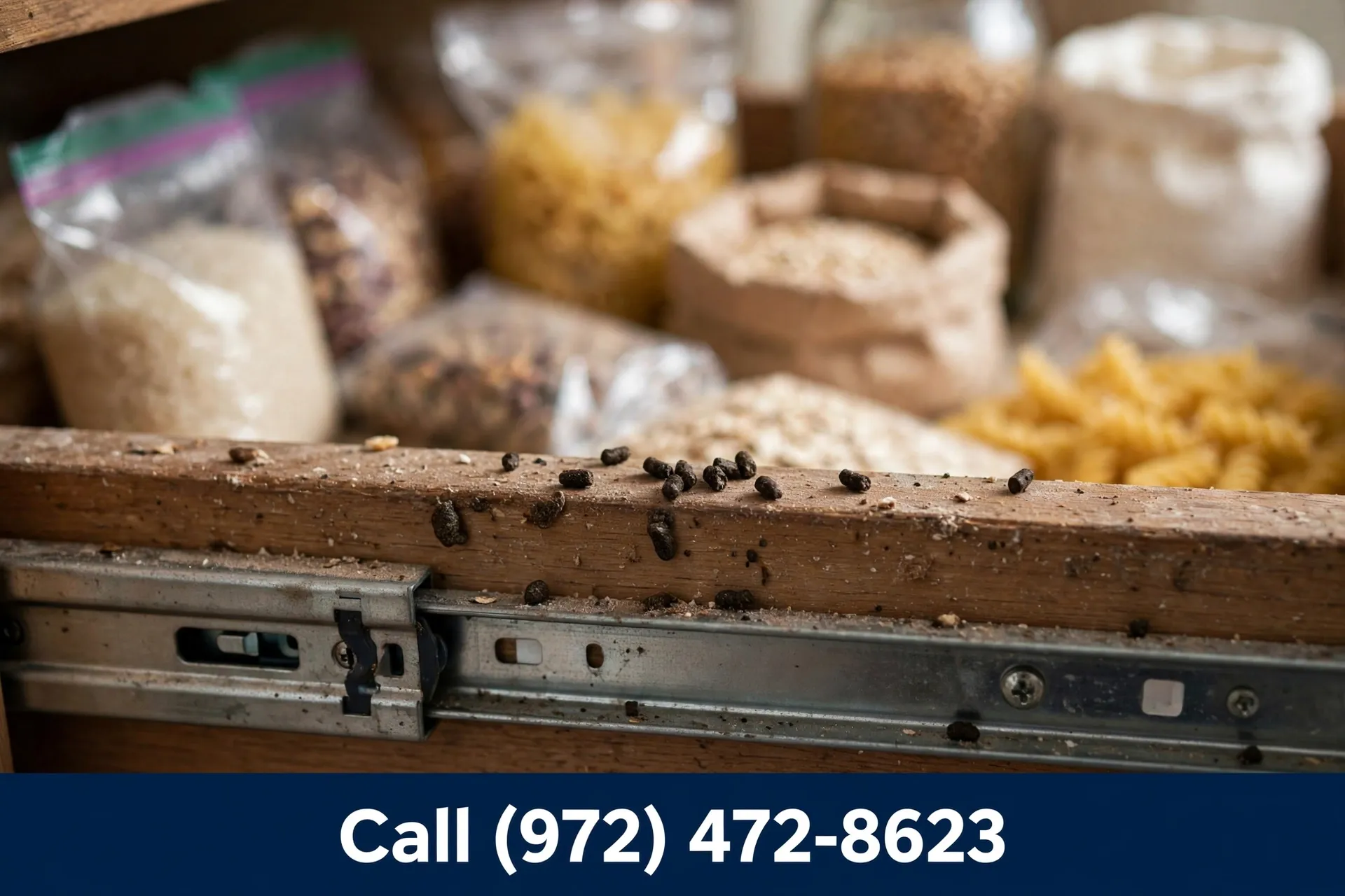 Mouse droppings found in a kitchen pantry drawer in Grand Prairie TX