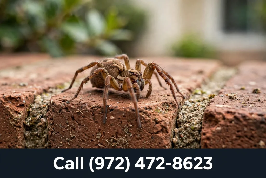 Call (972) 472-8623 — spider on brick wall Grand Prairie TX