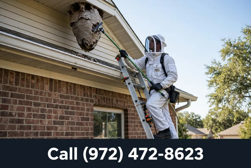 Call (972) 472-8623 — emergency wasp nest removal Grand Prairie TX